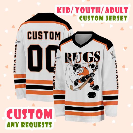 Customized Bugs Bunny Hockey Classic Black and Orange Jersey, Hockey Disney Custom Shirt, Hockey Team Jersey, Hockey Lovers Gifts