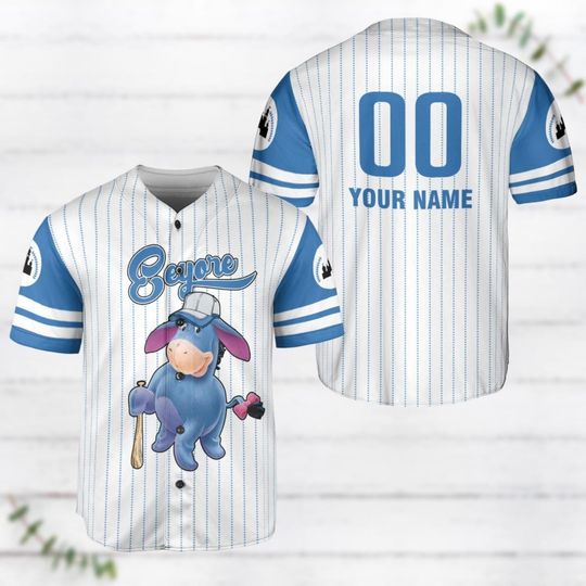 Custom Eeyore Striped Line Baseball Jersey, Winnie The Pooh Baseball Shirt, Disneyland Jersey Shirt, Disney World Shirt, Disney Trip