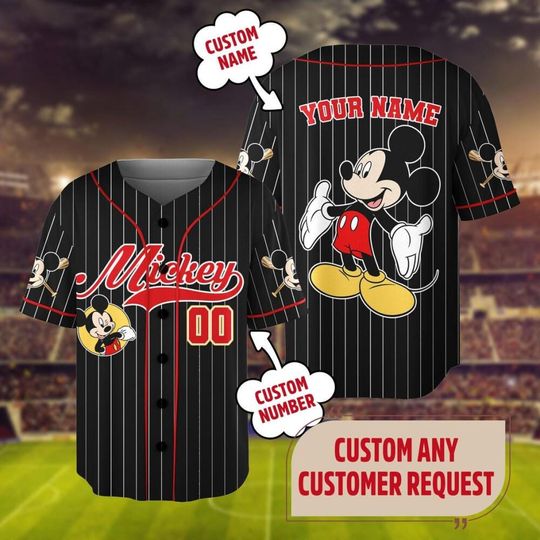 Personalized Mickey Baseball Jersey, Custom Kid Youth Adult Mickey Shirt, Mickey Magic Kingdom Trip Gift for Family, Birthday Boy Tee