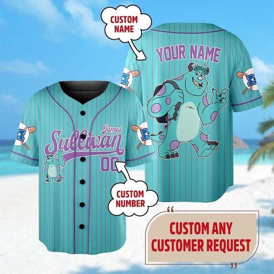 Custom Monster Inc James Sullivan Baseball Jersey, Magic Kingdom Baseball Team Matching Shirt, Monster Inc Birthday Gift for Kid Family