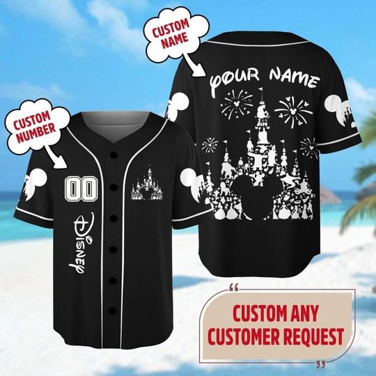 Custom Magic Kingdom Family Trip Baseball Jersey Team Matching, Personalized Castle Shirt, Birthday Gift for Kids, Mickey Head Shirt