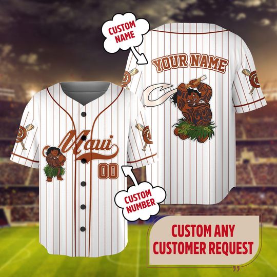 Personalized Moana Maui Baseball Jersey, Custom Name Kid Youth Adult Shirt, Magic Kingdom Trip Baseball Jersey Outfit, Birthday Boy Gift