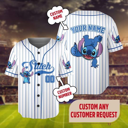 Personalized Stitch Baseball Jersey, Custom Kid Youth Adult  Lilo and Stitch Baseball Shirt, Magic Kingdom Trip Outfit, Cute Birthday Gift