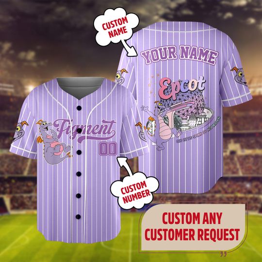 Custom Figment Little Spark Baseball Jersey, Funny Purple Dragon Family Trip Outfit, Figment Baseball Jersey Sport Gift For Fans