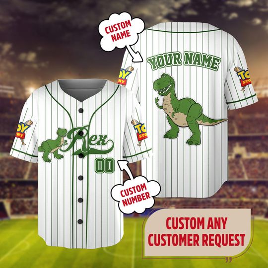 Custom Toy Story Rex Baseball Jersey, Magic Kingdom Trip Baseball Jersey Outfits For Kid Adult, Toy Story Gift For Sport Team Matching Tee