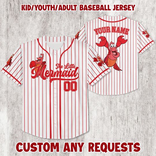 Personalize Disney The Little Mermaid Sebastian Baseball Jersey, Custom Name Disney Game Day Kid Adult Jersey, Baseball Fan Jersey