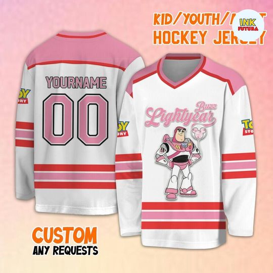 Personalize Vintage Toy Story Buzz Lightyear Valentine's Day Hockey Jersey,Jersey Team Sports Disneyland Family Trip