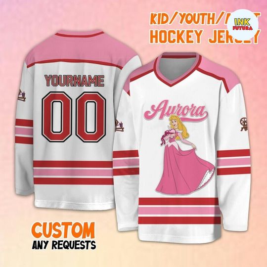 Personalize Disney Princesses Aurora Valentine's Day Hockey Jersey, Jersey Team Sports Disneyland Family Trip