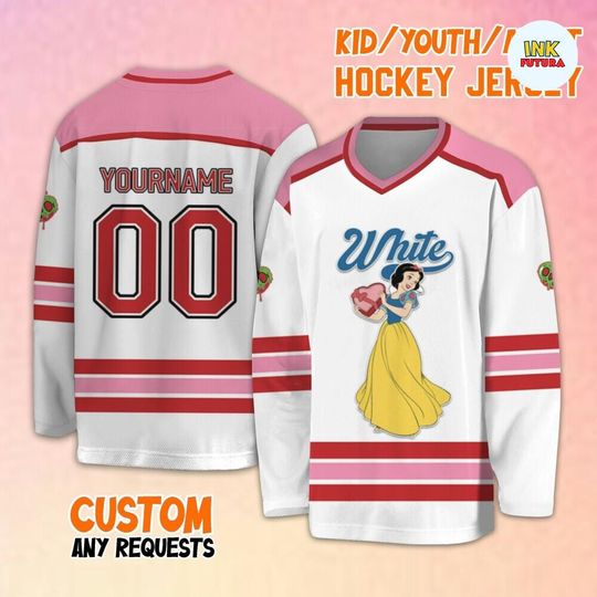 Personalize Disney Princesses Snow White Valentine's Day Hockey Jersey,Jersey Team Sports Disneyland Family Trip