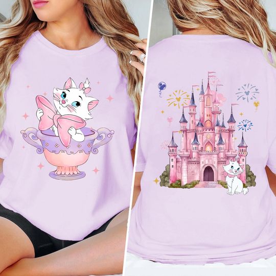 Cute Marie Cat Mad Tea Cup Shirt, The Aristocats Disney 2 Side T-shirt, Women Sweatshirt, The Aristocats Cat Castle Shirt, Magic Kingdom Tee
