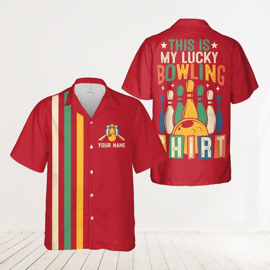 Personalized Name My Lucky Bowling Hawaiian Shirt, Custom Color Retro Bowling Button Up Shirt, Matching Bowling Team Shirt, Gift For Bowler