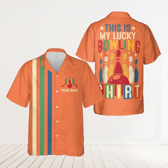 Personalized Name My Lucky Bowling Hawaiian Shirt, Custom Color Retro Bowling Button Up Shirt, Matching Bowling Team Shirt, Gift For Bowler