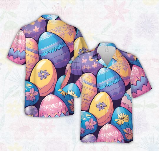 Colorful Pastel Easter Eggs Hawaiian Shirt For Men Women, Cute Happy Easter Button Up Shirt, Egg Hunter Shirt, Matching Family Easter Shirt