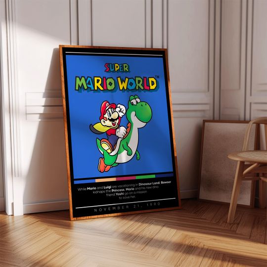 Super Mario World Poster Print | Gaming Poster | 3 Colors | Gaming Decor | Video Game Poster | Gaming Gift | Video Game Print | Gaming Cover