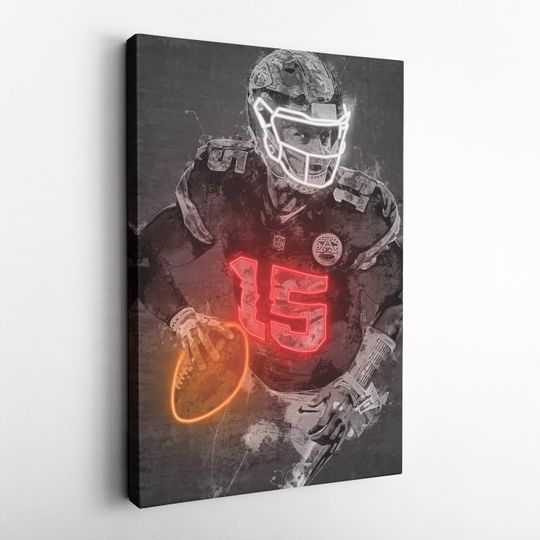 Patrick Mahomes Neon Effect Kansas City Chiefs football Poster Print Kids Wall Art Man Cave Gift Home Decor