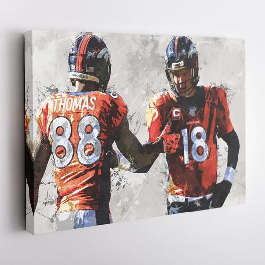 Peyton Manning Demaryius Thomas Poster, Denver Broncos, UNFramed Poster, Kids Decor, Man Cave Gift, Wall Art Decor