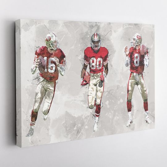 49ers Trio Print Wall Art - Joe Montana, Jerry Rice, Steve Young - UNFramed Poster - football Legends San Francisco 49ers Memorabilia
