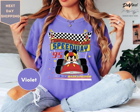 Comfort Colors Vintage Tomorrowland Speedway Racing Shirt, Disney Mickey Mouse and Car Tee, Disneyland Family Matching Tee