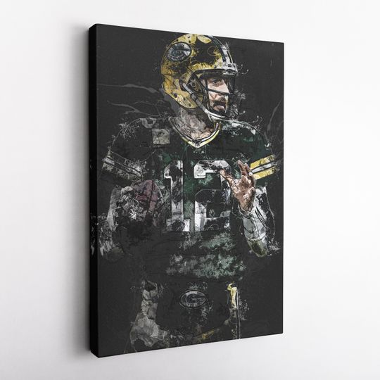 Aaron Rodgers Painting Green Bay Packers football Hand Made Poster Print Kids Wall Art Man Cave Gift Home Decor