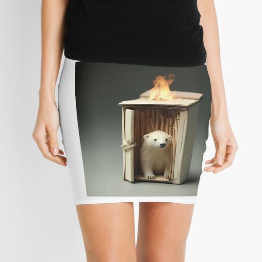 Discover a small white polar bear in a wooden box Mini Skirt