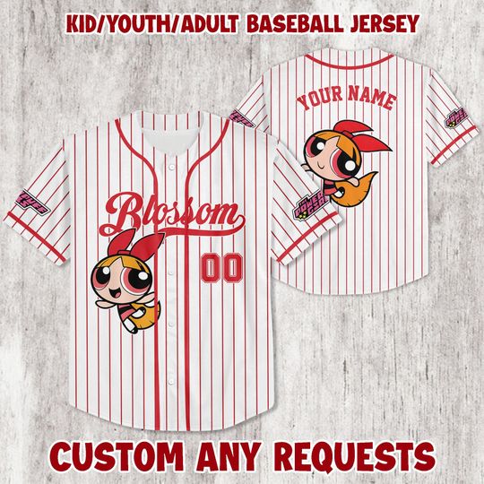 Personalize The Powerpuff Girls Blossom Baseball Jersey, Blossom Baseball Jersey, The Powerpuff Girls Jersey, Magic Kingdom Shirt