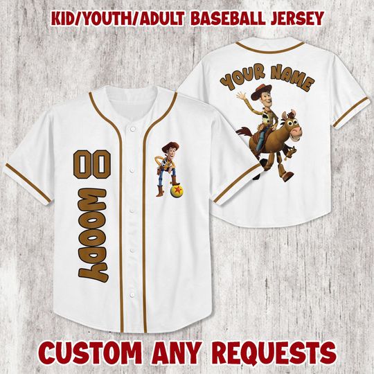 Custom Toy Story Woody Baseball Jersey, Personalized Disney Woody Jersey, Gift for Kids, Disney Birthday Gift, Gift For Baseball Fans