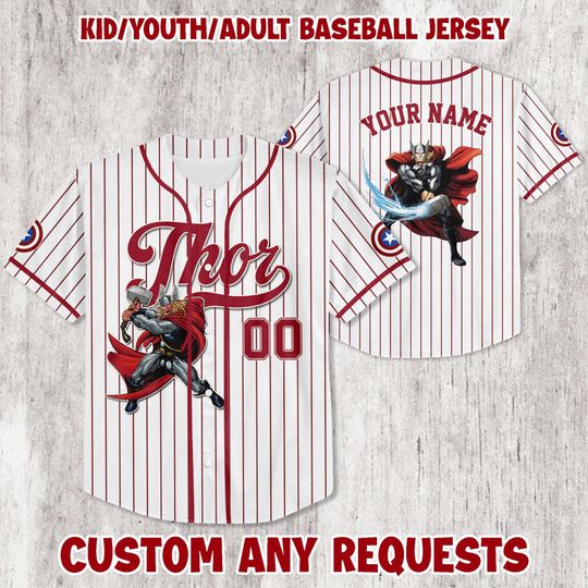 Custom Thor Baseball Jersey, Thor Odinson God Of Thunder Marvels Avengers Assemble Superhero, Gift for Kids, Gift For Baseball Fans