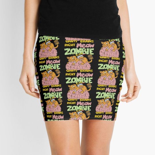 Zombie Cat wants Brains Meow    Mini Skirt