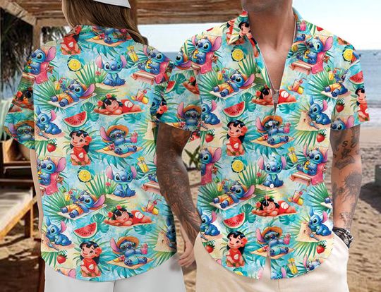 Discover Lilo and Stitch Hawaiian Shirt, Watercolor Disney Hawaiian Shirt, Stitch Hawaiian Shirt, Stitch Summer Shirt, Disneyland Trip 2025 Shirt