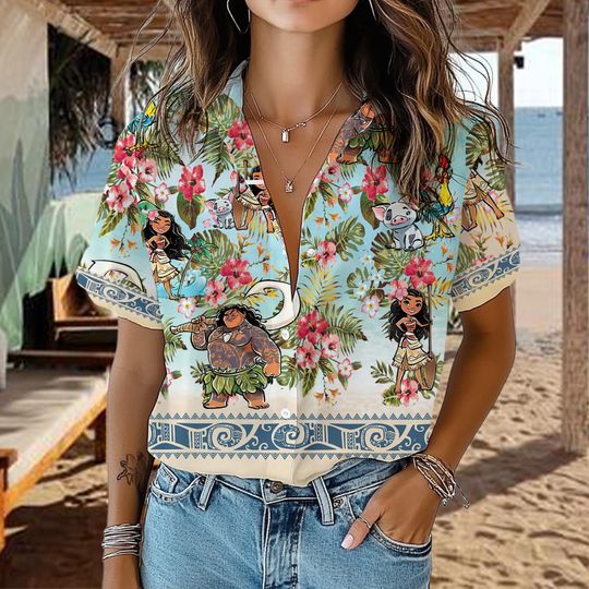 Moana Hawaiian Shirt, Disney Hawaiian Shirt, Disney Summer Shirt, Disney Princess Hawaiian Shirt, Disney Tropical Hawaiian Shirt