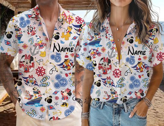 Watercolor Disney Cruise Hawaiian Shirt, Mickey and Friends Hawaiian Shirt, Disney Summer Shirt, Hawaii Cruise Shirt, Cruise Trip 2025 Shirt