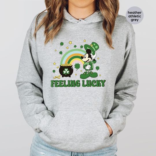 Feeling Lucky Mickey Hoodie, St Patricks Day Rainbow Hoodie, Rainbow Mickey Longsleeve, Disney Trip Hoodie, Family Vacation Hoodie