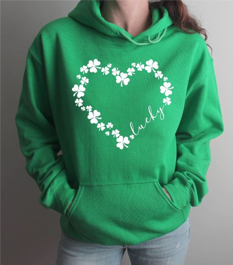 Heart Shamrock Hoodie, Love Clover Hoodie, Shamrock Hoodie, St Patricks Day Hoodie, Four Leaf Clover, Lucky Shirt, Irish Shirt