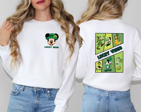 Disney Mickey And Friends Lucky Vibes Sweatshirt, Custom Family Saint Patrick's Day Sweatshirt, Disneyland Lucky Sweatshirt, Disney Shamrock