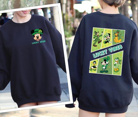 Custom Disney Mickey & Friends Lucky Vibes Sweatshirt, Disneyland Lucky Day Sweater, Disney Shamrock Tees, Custom Family Saint Patrick's Day