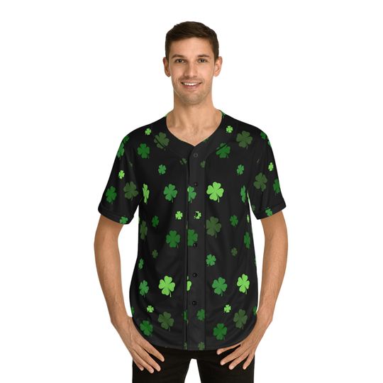 Men's Shamrock Baseball Jersey, St. Patricks Day Shirt, Clovers Baseball Jersey, Black Shamrock Top, Clover Shirt, Gift for Him