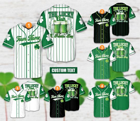 Personalized Name St Patrick's Day Baseball Jersey, Custom Color Lucky Club Green Beer Jersey St Patty's Day Drinking Shirt Irish Party Gift