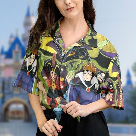 Evil Queen Villain Hawaii Shirt, Jafar Maleficent Ursula Button Up Shirt, Hades Characters Hawaiian Shirt, Mother Gothel 3D Shirt