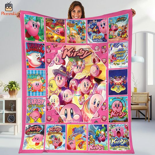 Personalized Kirby Blanket, Pink Kirby Fleece Blanket, Kirby Birthday Gifr, Kirby Video Game, Couch Sofa Blanket, Custom Name Blanket