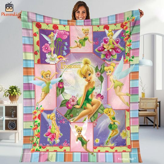 Tinkerbell Fleece Blanket, Disneyland Tinkerbell Fleece Blanket, Tinkerbell Birthday Theme Blanket, Tinkerbell Gifts Blanket