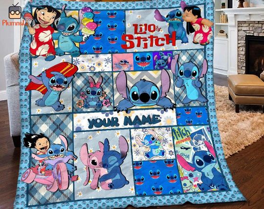 Personalized Stitch Lilo Blanket | Stitch Angel Fleece Blanket | Lilo Stitch Birthday Gifts | Magic Kingdom Blanket | Angel Stitch Blanket