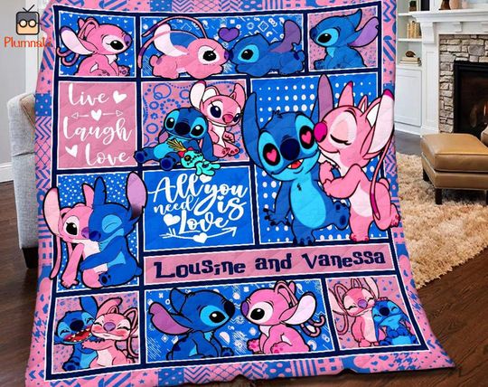 Stitch Angel Valentine Blanket | Angel Blanket | Couple Blanket | Stitch Angel Fleece Blanket | Disneyland Valentine | Valentine Gifts
