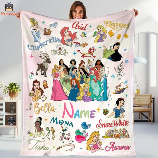 Custom Disneyland Princess Blanket, Belle Aurora Tiana Fleece Blanket, Custom Blanket For Girls, Princess Blanket, Princess Birthday Gift