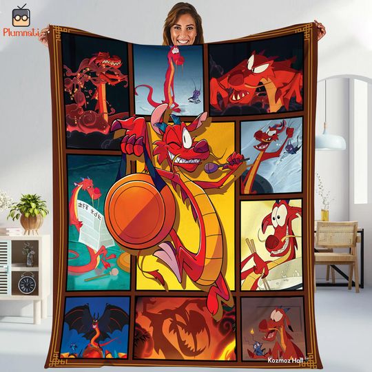 Disneyland Mulan Mushu Fleece Blanket, Dragon Mushu Blanket, Mulan Princess Throw Blankets For Bed Couch Sofa, Disneyland Princess Blanket