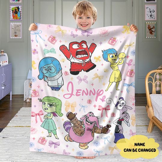 Personalized Inside Out Watercolor Coquette Blanket, Custom Name Inside Out Blanket, Inside Out Joy Sadness Anger Fear Disgust Blanket