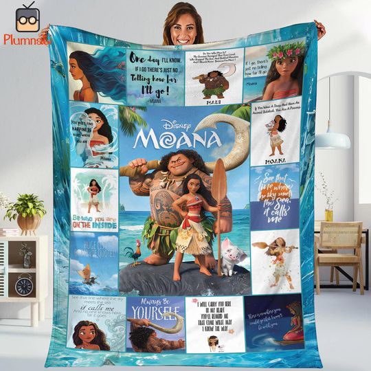 Moana Maui Fleece Blanket, Hei Hei Moana Princess Blanket, Moana Disneyland Blanket for Bed Couch Sofa