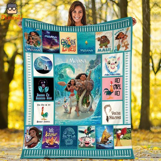 Moana Fleece Blanket, Moana Cartoon Hei Hei Chicken Pua Pig Fleece Blanket, Moana Princess Magic Kingdom Blanket Couch Sofa