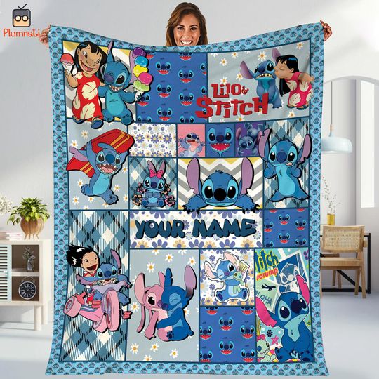 Personalized Stitch Blanket, Stitch Angel Blanket, Disneyland Stitch Birthday Gift, Disneyland Stitch Ohana Means Family