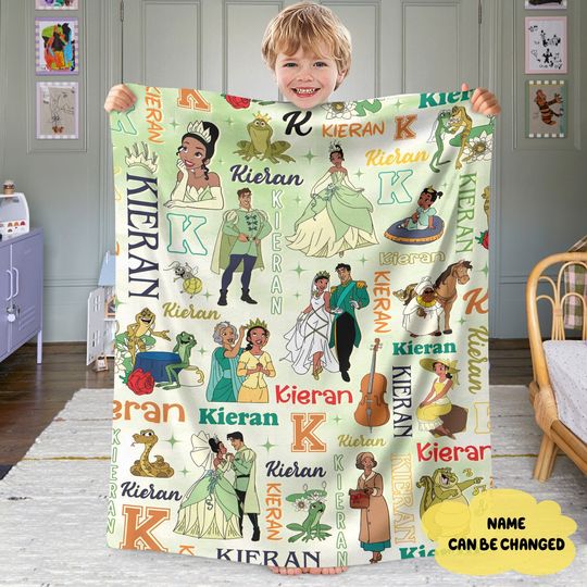 Personalized Tiana Princess and the Frog Blanket, Custom Name Princess Blanket, Disneyland Birthday Gift Blanket, Princess Birthday Gifts