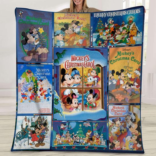 Mickey and Friends Christmas Carol Blanket, Mickey Christmas Carol Blanket, Mickey's Very Merry Christmas Party,Disneyland Christmas Blanket